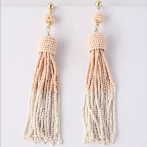 Beige and White Beaded Tassel Earrings- Lulus